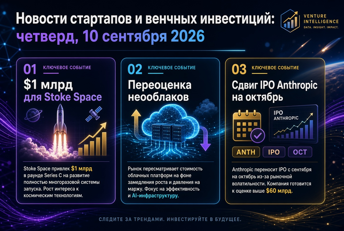 Noticias de startups e inversiones de capital de riesgo: jueves, 10 de septiembre de 2026 — $1 mil millones para Stoke Space, reevaluación de los neónubes y desplazamiento de la IPO de Anthropic a octubre