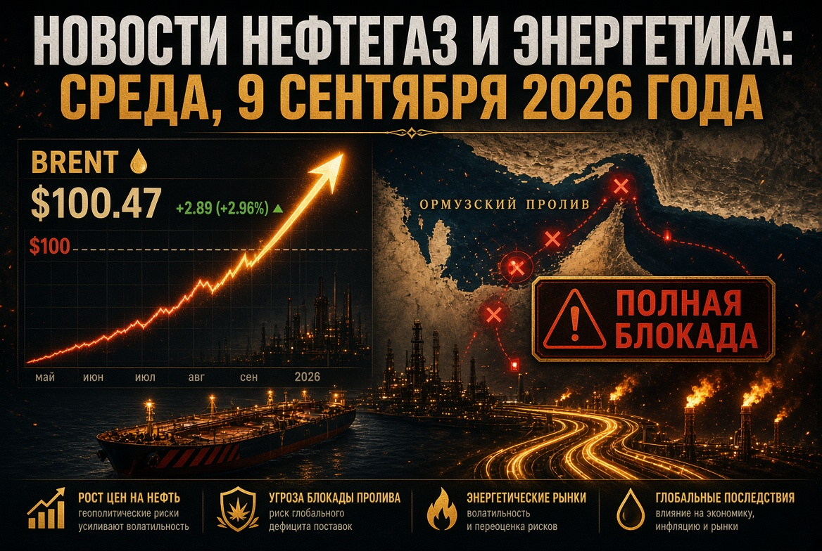 Noticias petróleo y gas: miércoles, 9 de septiembre de 2026 — Brent se acerca a $100 ante la amenaza de un bloqueo total del estrecho de Ormuz.