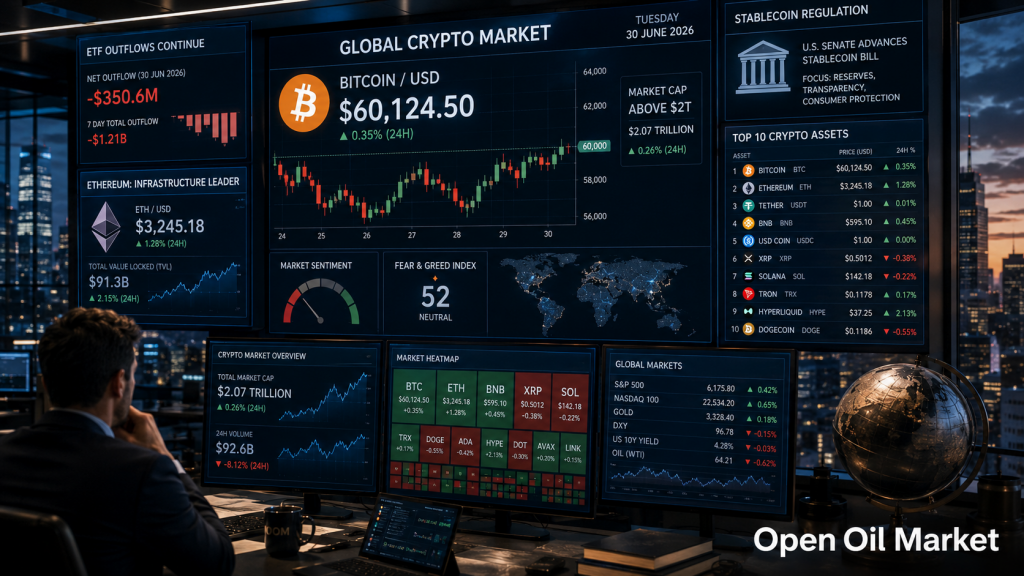 Mercado de criptomonedas 30 de junio de 2026: Ethereum, Solana, XRP, BNB, USDT, USDC y salidas de ETF.