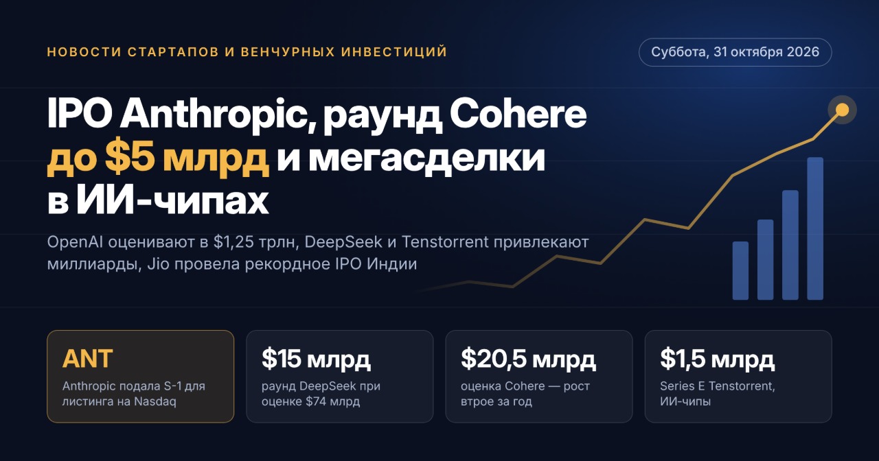 Noticias de startups y capital de riesgo — sábado 31 de octubre de 2026: IPO de Anthropic, ronda de Cohere hasta 5 mil millones de dólares y megas operaciones en chips de IA