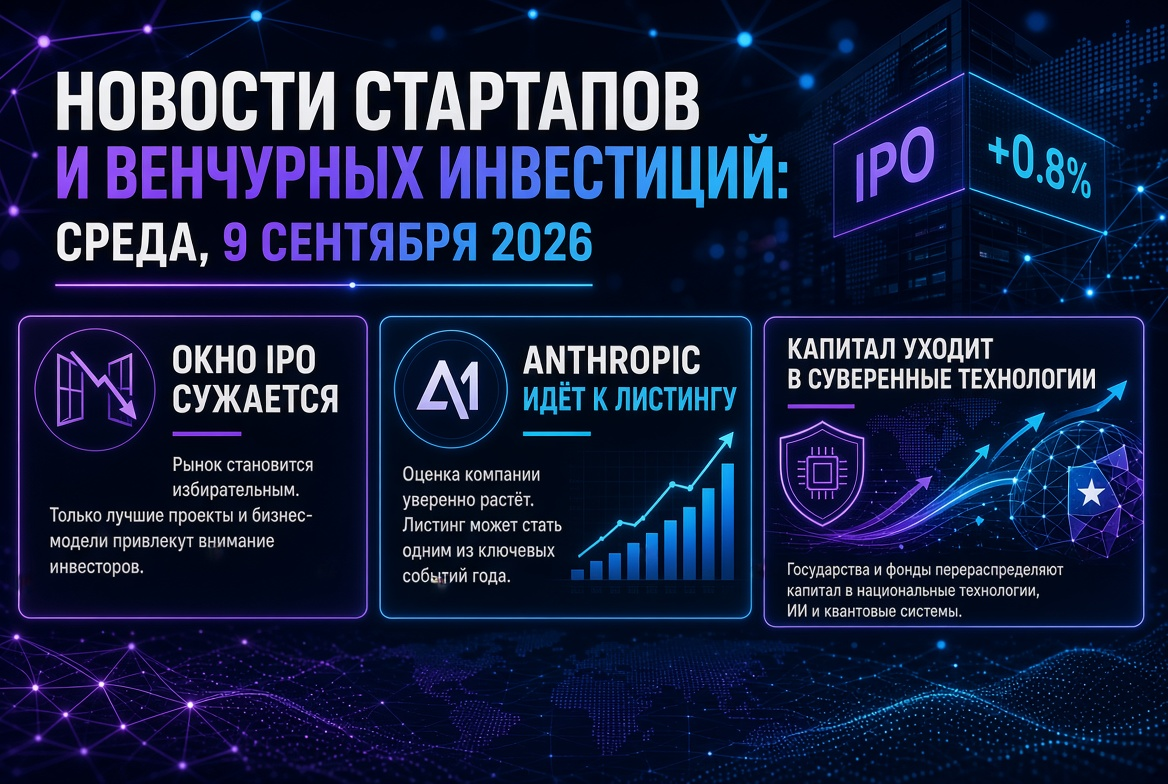 Noticias sobre startups y capital de riesgo: miércoles, 9 de septiembre de 2026 — la ventana de IPO se cierra, Anthropic avanza hacia su listado, y el capital se dirige hacia tecnologías soberanas.