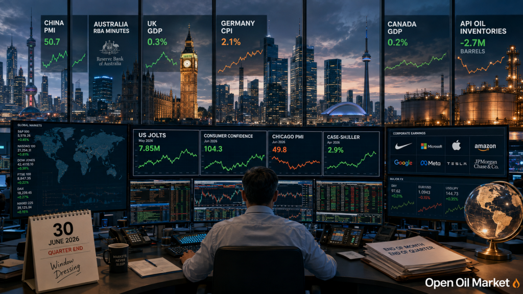 Eventos económicos e informes corporativos 30 de junio de 2026: PMI de China, CPI de Alemania, JOLTS de EE. UU., informes de Nike y reservas de petróleo API