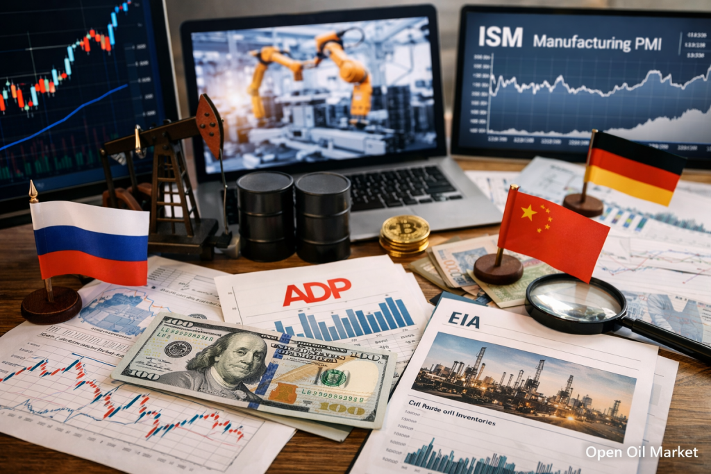 Eventos económicos e informes corporativos — miércoles, 1 de abril de 2026: mundial PMI, ADP EE. UU., ventas minoristas e inventarios de petróleo.