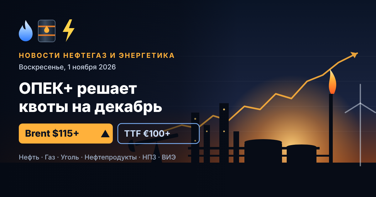 Noticias de petróleo, gas y energía — domingo, 1 de noviembre de 2026: la OPEP+ define las cuotas para diciembre, el Brent supera los $115 tras los ataques a las refinerías saudíes