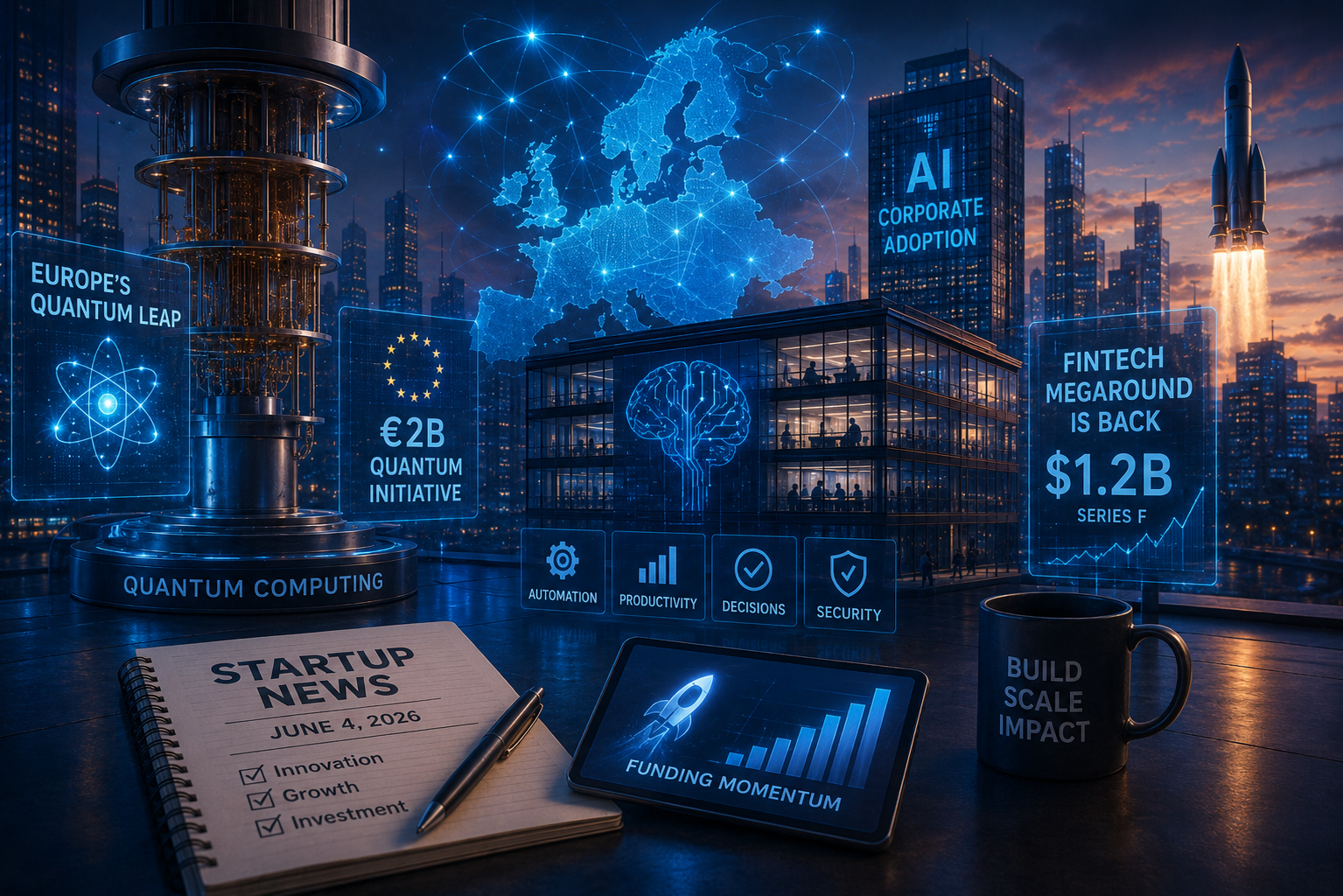 Noticias de startups y capital de riesgo, jueves 4 de junio de 2026: avance cuántico de Europa, IA corporativa y regreso de las megarrondas fintech
