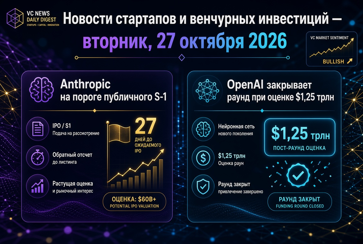 Noticias de startups y inversiones de riesgo — martes, 27 de octubre de 2026: Anthropic al borde del S-1 público, OpenAI cierra ronda con valoración de $1,25 billones