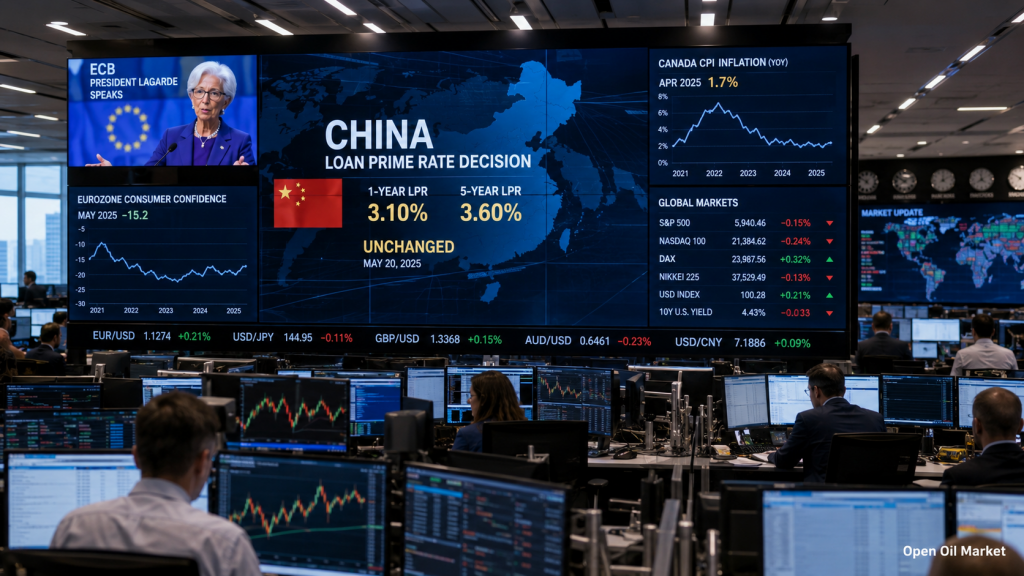 Calendario macroeconómico e informes corporativos del 22 de junio de 2026 para inversores: tasa LPR de China, discurso de Lagarde, IPC de Canadá y confianza del consumidor de la Eurozona.